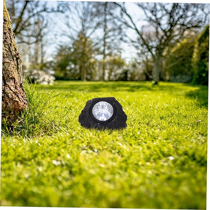 DOITOOL 2 Pcs Solar Powered Waterproof Stone Shape Garden Light for Outdoor LED Spotlight Simulation Design for Pathway and Decoration
