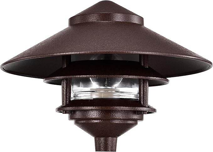 NUVO SF76/635 One 2 Louver Hood Outdoor Pagoda Landscape Pathway Light 2 Tier-Large Old Bronze