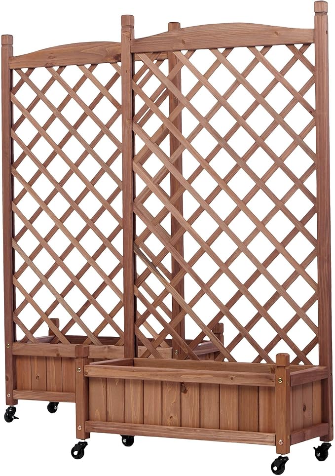 Metal Planter Box with Trellis 73-Inch Tall Raised Garden Bed with Wheels Privacy Screen Planter for Climbing Plants Vegetables &amp Vines Galvanized Steel Outdoor Privacy Shield Black (Wood 2-p