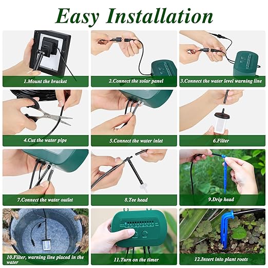 Solar Automatic Watering Kit for Garden Automatic Drip Watering System with 15 m Watering Hose Automatic Watering Timer for Holidays Balconies Flower Pots Plants