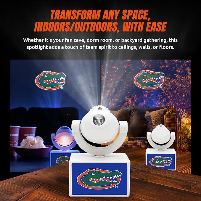 Sporticulture NCAA American Football Florida Gators - Adjustable Led Mini Spotlight Projector with 6 Team Logo Designs - Portable &amp Rechargeable Spotlight - Battery-Operated - 4.375” x 3.125”