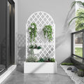 Casaphoria Metal Raised Garden Bed with Trellis and Wheels 72x35x16 Arched Planter Box for Climbing Plants Vegetables &amp Vines Features Drainage Holes and Privacy Screen (White-Rhombus)