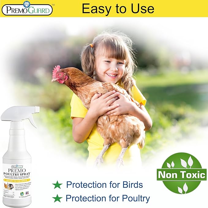 Premo Guard Poultry Spray - 32 oz - Kill Scaly Leg Mites Fleas Lice &amp Other Pest on Chickens and in Coops - Natural Plant Based Oils for Control &amp Prevention - Family Safe with No Egg Wit
