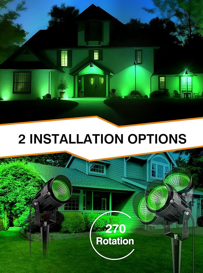 Christmas Green LED Spot Lights Landscape Lights Outdoor 110v Plug in Landscape Lighting with IP66 Waterproof Halloween Spotlights for Garden Pathway Tree Pathway 2 Pack7W Green LED Landscape Lights