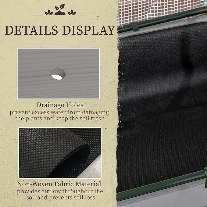 Outsunny Raised Garden Bed with PE Greenhouse Cover Outdoor Elevated Wood Planter Box for Herbs and Vegetables Use for Patio Backyard Balcony 48 x 22 x 46 inch Dark Gray