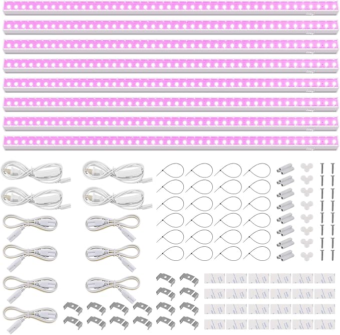 Barrina T5 Grow Lights for Indoor Plants Full Spectrum 4ft 160W (8 x 20W) LED Grow Light Strip for Seed Starting Greenhouse Plug and Play 8-Pack