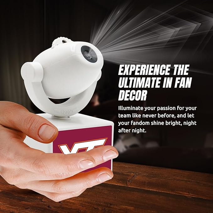 Sporticulture NCAA American Football VT Hokies - Adjustable Led Mini Spotlight Projector with 6 Team Logo Designs - Portable &amp Rechargeable Spotlight - Battery-Operated - 4.375” x 3.125”