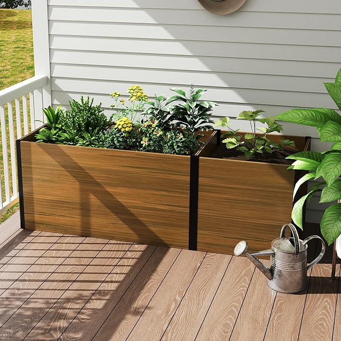 Composite Garden Planter Box with Open Base - Outdoor Modular Raised Bed for Vegetables Flowers and Herbs Durable Eco Friendly Easy to Assemble Low Maintenance
