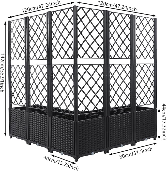 5 PCS Plastic Plant Sturdy Raised Garden Bed with Trellis 56 H Horticulture Outdoor Raised Box Privacy Screen for Patio Balcony Garden Planter Box for Backyard Patio (Gray)