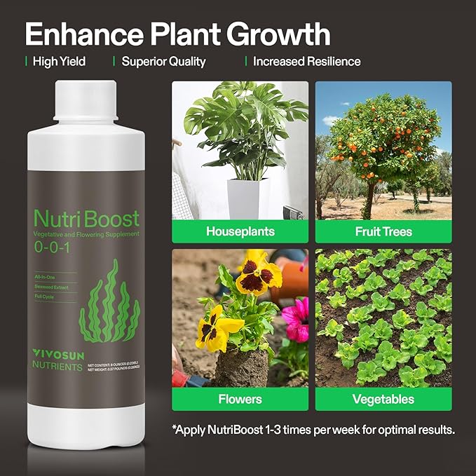 VIVOSUN Plant Food Nutrients Base A(4-0-1) &amp B(1-4-2) Bundle and NutriBoost (0-0-1) All-Purpose Liquid Fertilizer for All Growing Stages All-in-One Concentrated Additive for Vegetables Flowers