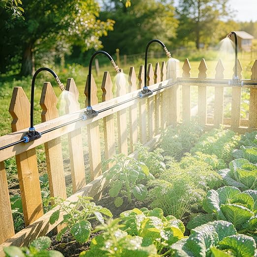 HIRALIY 360° Adjustable Drip Irrigation System 100FT 1/4 Tubing with Adjustable Copper Nozzles Automatic Atomizing Watering Kit for Garden Yard Lawn Greenhouse &amp Potted Plants