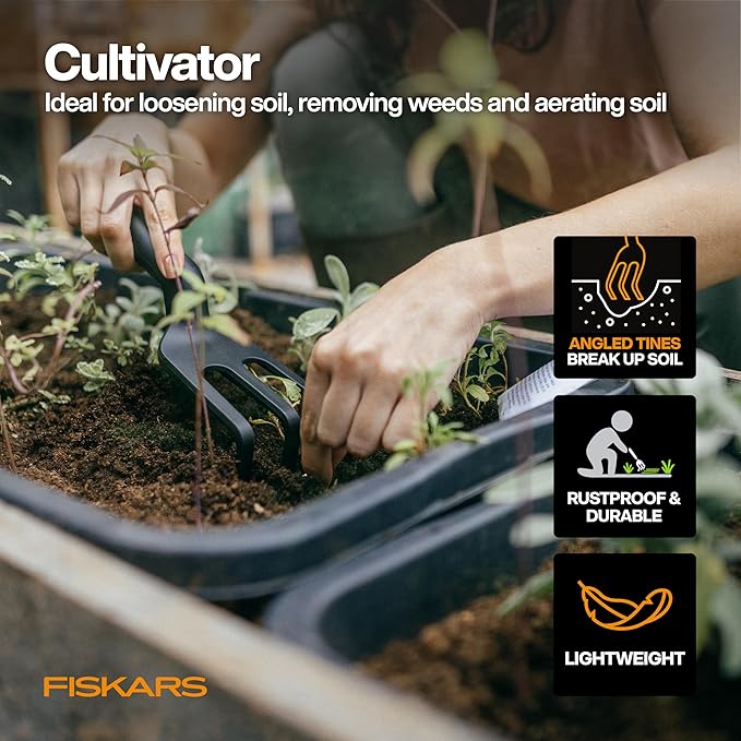 Fiskars 5-Piece Flower Gardening Essentials Set Floral Pruner Trowel Cultivator Gloves &amp Kneeling Cushion Easy Action Bypass Blade with Wire Cutter &amp Stem Stripper Lightweight Rustproof