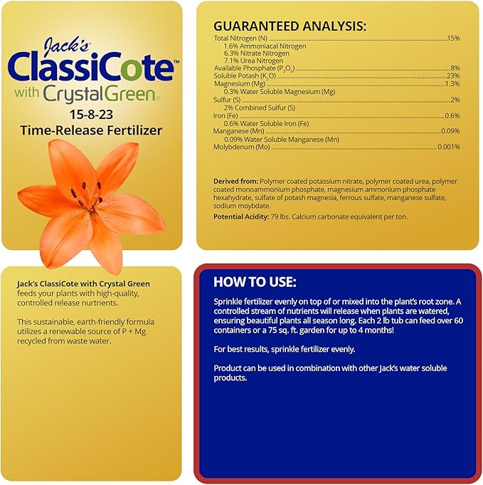 Jack's Classic 15-8-23 ClassiCote with Crystal Green Time-Release Fertilizer 2lbs