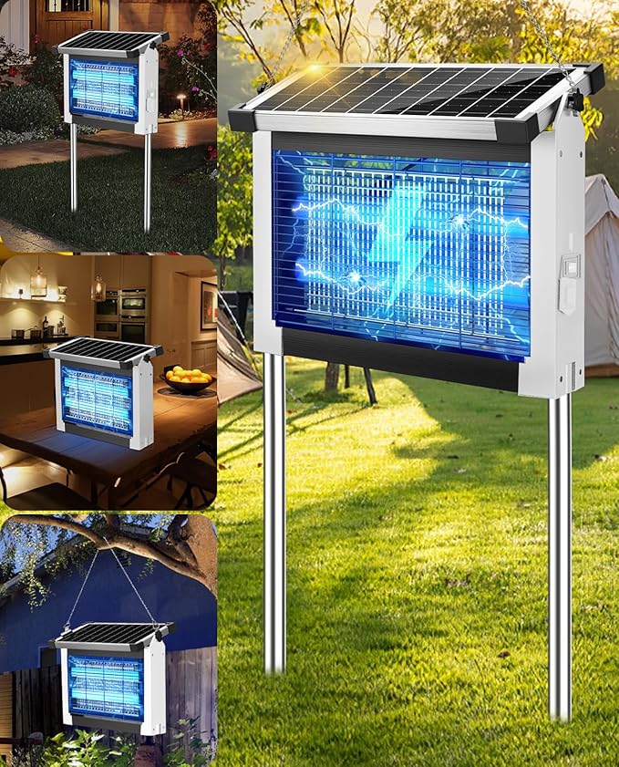 Solar Bug Zapper Outdoor PhatroyYee Mosquito Zapper 4500V Waterproof Portable Fly Zapper Rechargeable Electric Mosquito Killer Cordless Fly Insect Mosquitos Trap for Patio Yard Home Camping(White)
