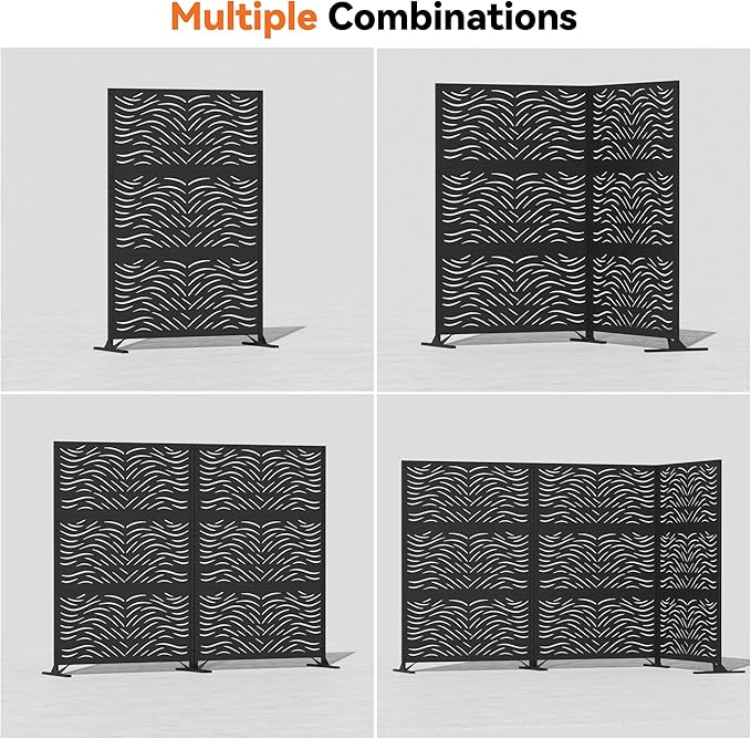 Modern Shade 4x6 FT Metal Privacy Screen with Artistic Modular Designs Decorative Patio Privacy Fence &amp Garden Divider Freestanding Outdoor Metal Fence Panel Weather-Resistant (Ripple Flow)
