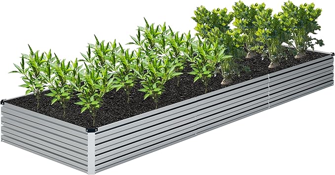 2PCS 12x4x1FT Galvanized Raised Garden Bed KitVegetable Boxes-Rectangle Metal Flower BoxLarge Planter Raised Beds Outdoor Garden for PlantingFruitHerb-Silver