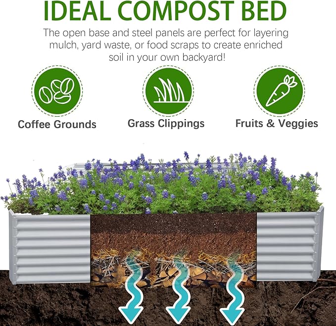 8x4x2ft Galvanized Raised Garden Bed Planter Raised Garden Boxes Outdoor Large Metal Raised Beds for Gardening Garden Bed for Vegetables Flowers Herb Silver
