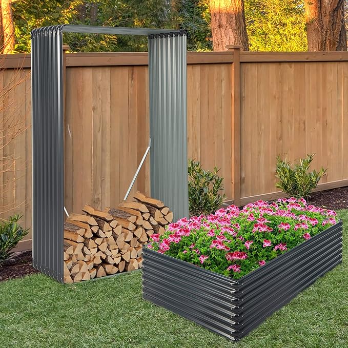 Giantex Galvanized Raised Garden Bed 70.5x44x20.5 Metal Planter Box &amp Firewood Rack Large Rectangular Steel Planter Raised Bed Open Bottom for Vegetables Fruits Flower Succulent Easy Assemb