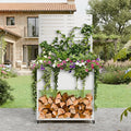 Raised Garden Bed with Trellis Metal Raised Planter Box with Trellis Privacy Planters for Patio Raised Garden Beds Outdoor Standing with Drainage Holes Wheels White