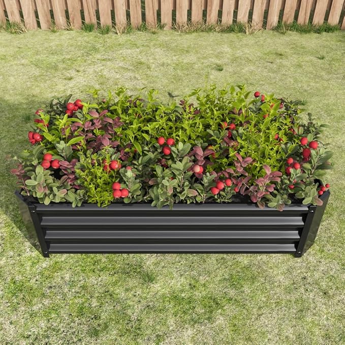 Metal Raised Garden Bed for Outdoor Use 6 ft x 3 ft x 1 ft Rectangle Planter Box for Vegetables Flowers and Herbs - Silver (Black with 4x2x1ft)