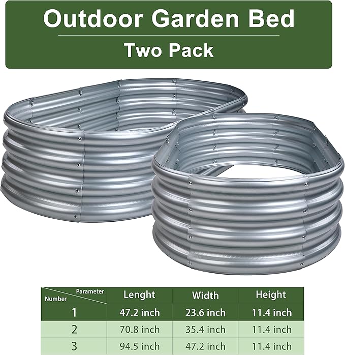 Elevon 2PCs Galvanized Raised Garden Bed Kit Galvanized Planter Raised Garden Boxes 4x2x1ft