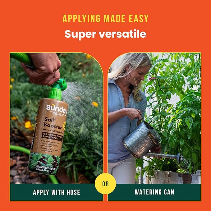 Sunday Soil Booster - Worm Casting Tea - Enhance Soil Health &amp Promote Vigorous Plant Growth - Made with Vermicompost Extract &amp Humic Acid - 32 Fl Oz 2 Pack