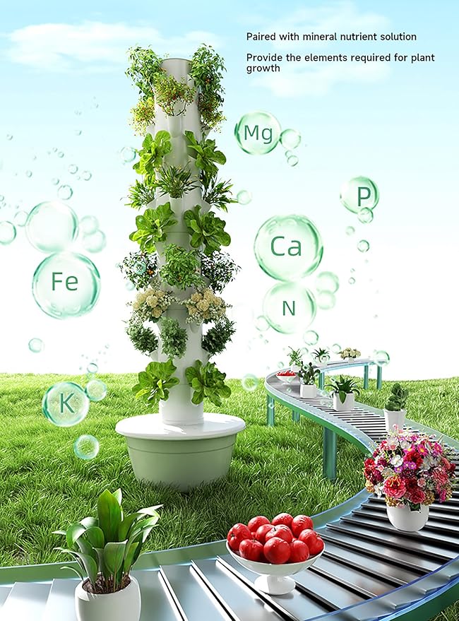 Hydroponic Growing for Indoor Fruits Home Vertical Hydroponic Tower Vertical Indoor Gardening with Pump and Movable Water Tank