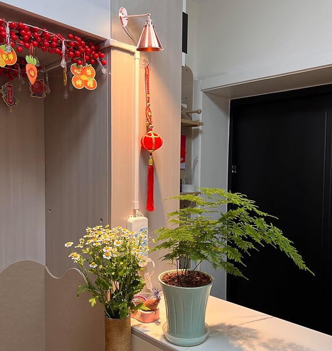 Hook Mounted Plant Light Full Spectrum 4500K 10W Adjusted Angle &amp Light Beam Range 15-60 Degree Vintage Red Bronze Wall Lamp for Indoor Plants Flowers Growing