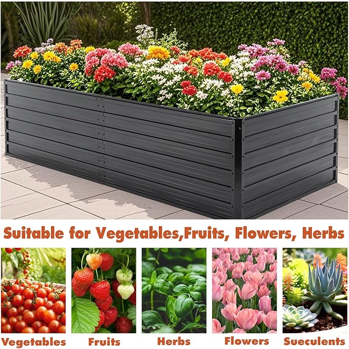 Anwick 7.2x3.6x2 FT Galvanized Raised Garden Bed Kits - Garden Planters for Outside Rectangular Metal Planters Box Deep Root Planters for Outdoor Plants Vegetables Flowers (7.2x3.6x2FT)
