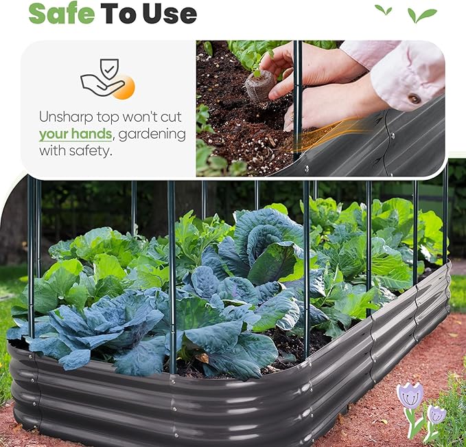 KING BIRD Raised Garden Bed with Cover Galvanized Oval Planter Garden Box Outdoor for Gardening Vegetables Flowers 94.5x47.2x11.8 in White