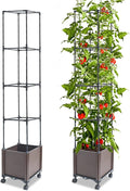 Raised Garden Bed Planter Box with Trellis 62.2 Self-Watering Tomato Planters for Climbing Plants Vine Flowers Outdoor Patio Tomatoes Cage with Trellis Wheels for Outdoor 1Pack