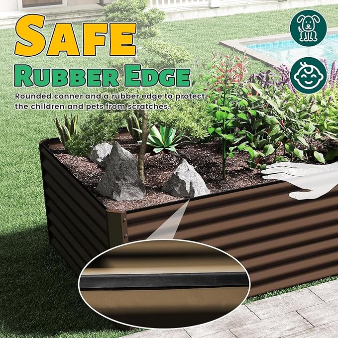 8×4×2 ft Galvanized Raised Garden Bed Outdoor Planter GBoxes Large Metal Planter Box for Gardening Vegetables Fruits Flowers Brown
