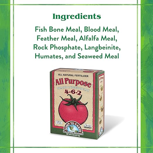 Down To Earth All Natural Fertilizers Organic All Purpose Tomato &amp Vegetable Mix - Plant Food for Tomatoes Peppers Herbs and Flowers 4-6-2 5 lb