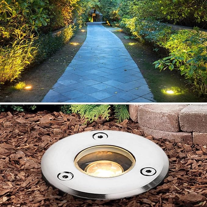 1W Recessed Outdoor Buried Lights Ground LED Landscape Lamp IP67 Waterproof Stainless Steel Spotlight 12/24V Low Pressure Garden Light for Lawn Sidewalk GWhite 12V
