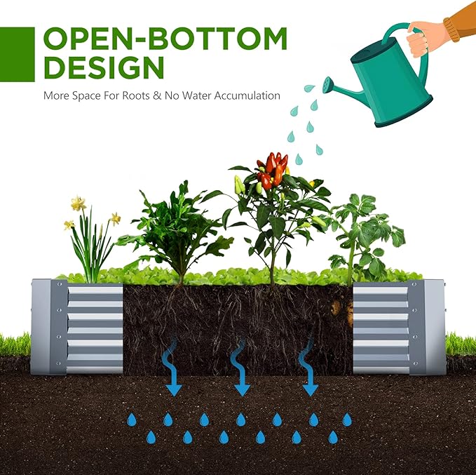 8×4×1FT Galvanized Raised Garden Bed Kit PETNOZ Easy Quick Setup Raised Garden Boxes Outdoor With Metal Stake To Fix Optional Size Rustproof Planter Box With No Bottom For Vegetables Flowers Herbs