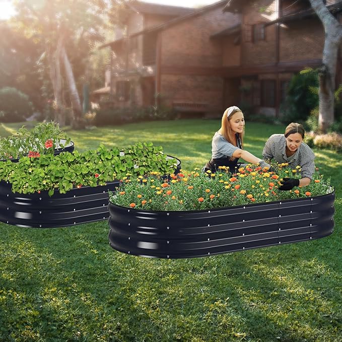 Raised Garden Bed Kit 6x3x1 ft Galvanized Planter Box Outdoor with Safety Edging Large Metal Raised Beds for Gardening Vegetables Flower Herb (Navy Blue)