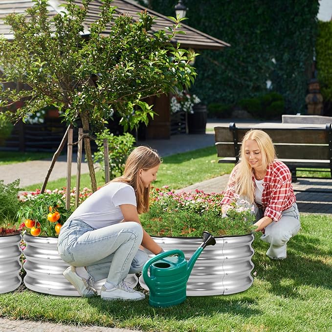 JERIA Raised Garden BedGalvanized Raised 2 PCS 2×2×1ft Planter Boxes Outdoor with Easy Assembly Round Garden Bed for Vegetables Fruits Flowers