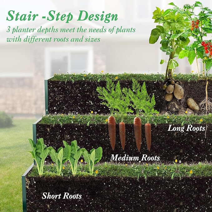 Giantex 3-Tier Raised Garden Bed Set 2 47 x47''x24'' Heavy-Duty Metal Outdoor Planter Box w/Open-Ended Base Elevated Planter Box for Vegetable Fruit Flower Herb Patio Backyard Raised Bed Kit