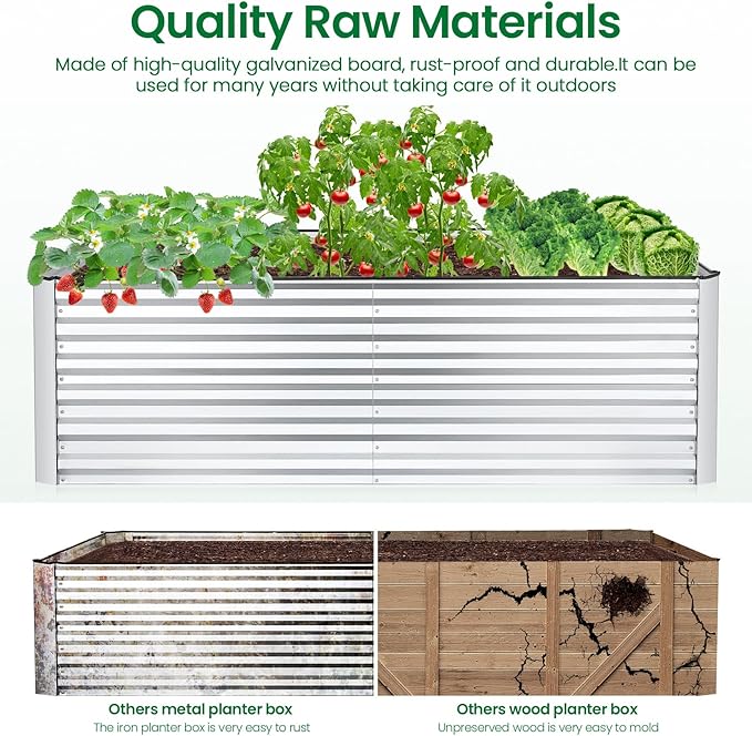 6x3x2FT Raised Garden Bed Kit Galvanized Planter Raised Garden Boxes Outdoor w/Anti Cutting Strip &amp A pair of gloves Deep Root Raised Planter for Vegetables Fruits Flowers and Herbs Silver