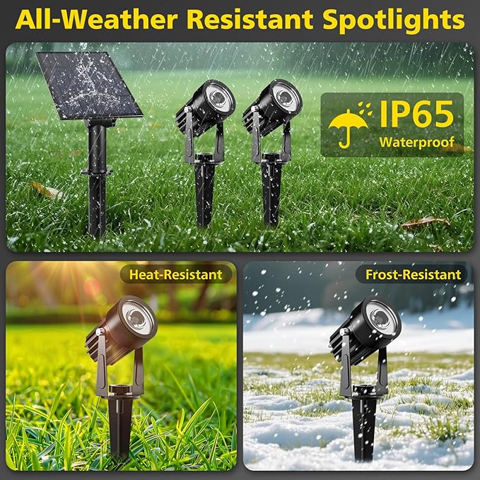 T-SUN Solar Spotlights 2W Outdoor LED Landscape Spot Light 2-in-1 Waterproof Solar Powered Wall Lights Auto ON/Off with Dual Headlamp for Garden Yard Pathway(Warm White)