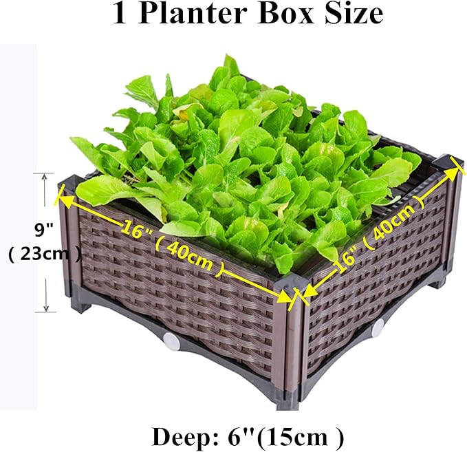 Elevated Planting Box Indoor Outdoor Planter Boxes Modern Rattan-Style Plastic Plant Stand Garden Raised Bed for Vegetables Herbs Flowers16x16x9/40x40x23cm