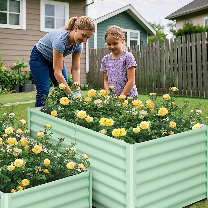 2 Packs Raised Garden Bed Galvanized Raised Garden Bed Outdoor Planter Raised Beds for Plants Vegetables and Flowers Ground Planter with Open Base 8x4x2 FT Green