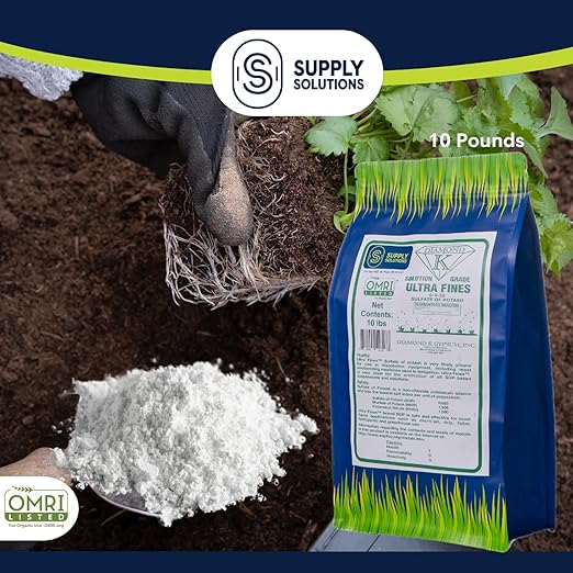 Supply Solutions Sulfate of Potash 0-0-50 - Organic Potash Fertilizer - Suitable for Fertigation Drip Systems Foliar Hydroponics Greenhouse Use - Ideal for Flowers Fruits Gardens (10 Pounds)