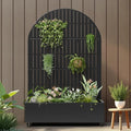 Casaphoria Metal Raised Garden Bed with Trellis and Wheels 72x47x16 Arched Planter Box for Climbing Plants Vegetables &amp Vines Features Drainage Holes and Privacy Screen (Black-Fence)
