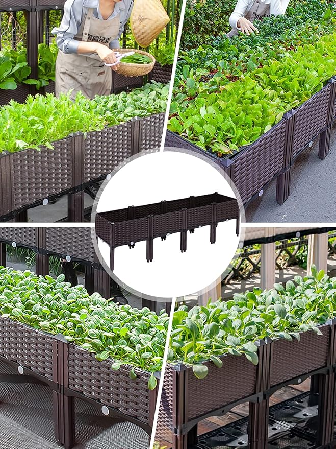 Kalolary 4 Sets Raised Garden Bed Elevated Garden Bed with Legs Patio Plant Boxes Vegetable Flowers Planting Raised Container for Indoor Outdoor Plant Fence Balcony Yard Gardening Supplies