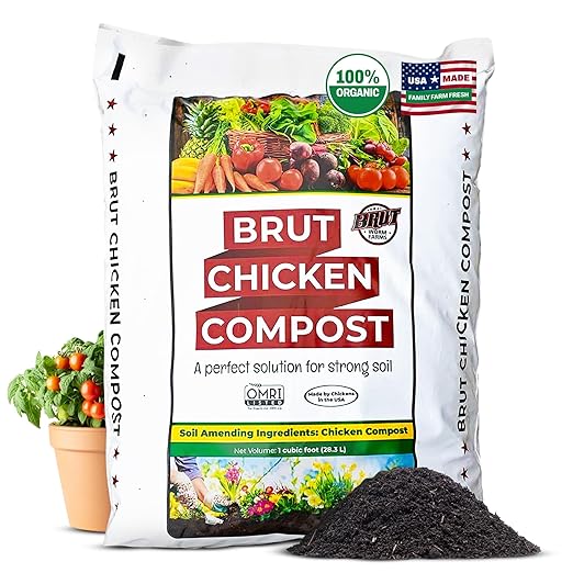 Brut Chicken Compost – Nutrient-Rich 100% Composted Chicken Manure Soil Amendment – Safe Pure Organic Compost – Additive-Free Soil Fertilizer for Vegetable Gardens Flowers Indoor Plants – 1CubicFt