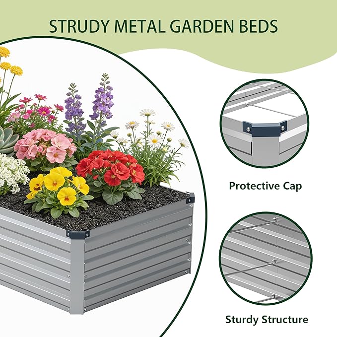 10x2x1ft(2 Pack) Galvanized Raised Garden BedOutdoor Planter Boxes Metal Patio Kit Planting Bed for Vegetables FlowersSilver