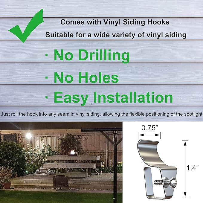 Kiven Plug in LED Indoor/Outdoor Waterproof Spotlight Porch Light with 9.84 FT Plug-in Cord 50 Watts Black Plug in Accent Light with Vinly Siding Hooks for Plants Porch Garden(Cool White)
