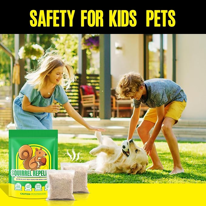 Squirrel Repellent Outdoor 12 Pouches Chipmunk Repellent Outdoor for Bird Feeders Natural Squirrel Deterrent Keep Squirrels Out of Garden Yard Squirrel Repellent for Attic Cars Engines Roof