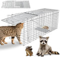 Humane Live Animal Trap Heavy Duty Folding Raccoon Traps Cage for Cat Squirrel Skunk Raccoon Fox Catch and Release Large Size 31.1 * 11 * 12.6 Inch